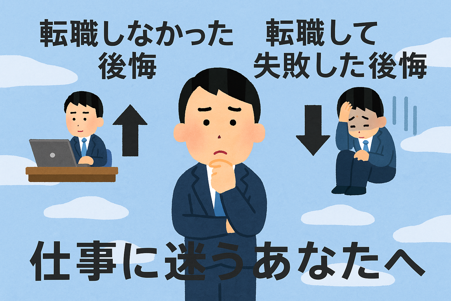 (分かれ道に立って悩むビジネスパーソン)