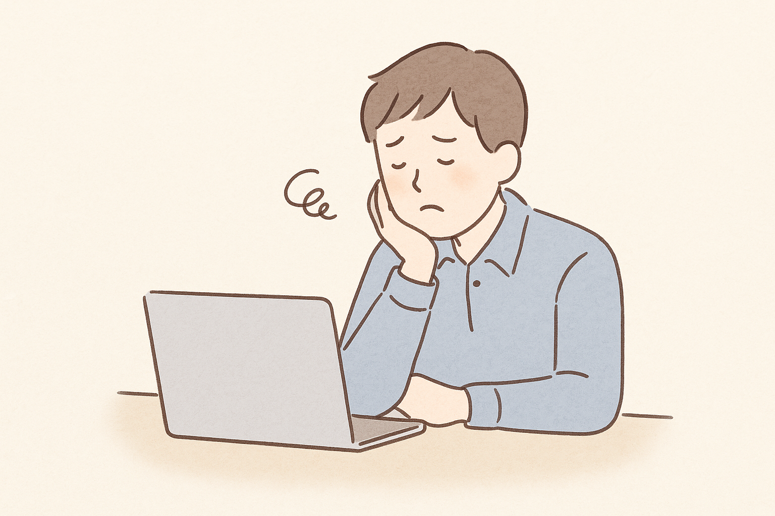 パソコンの前でため息をつく20代社会人